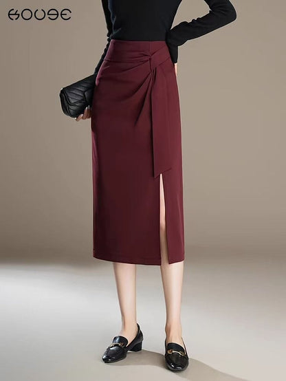 High-Waisted Midi Skirt with Stylish Side Slit