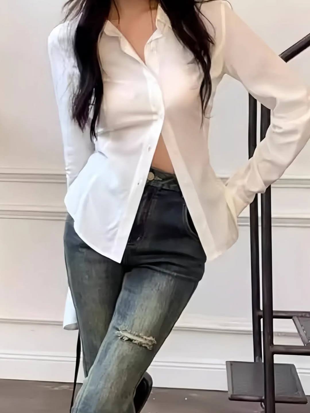 Lace Up Placket Blouse Shirt