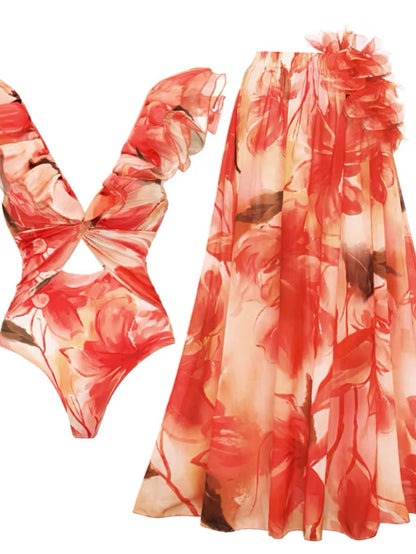 Saffron Dance Duo Monokini with Skirt Set