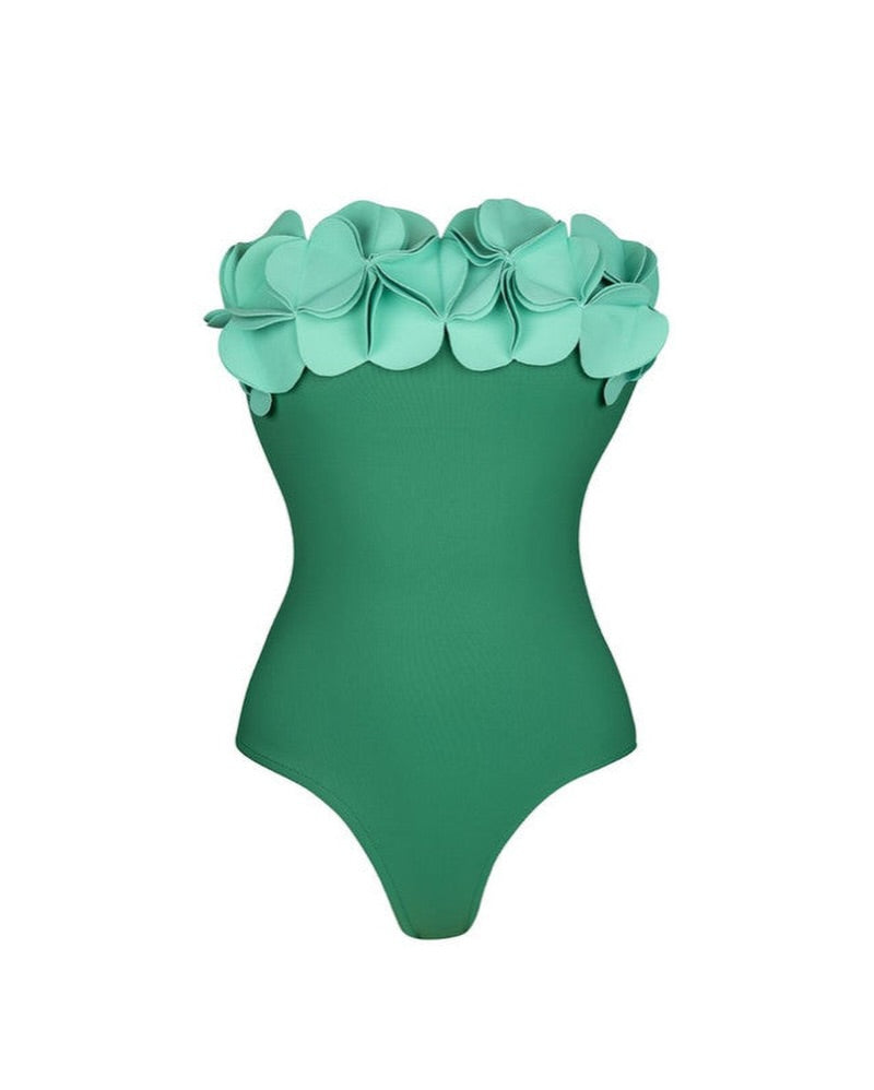 Floral Appliqué Monokini with Skirt Set