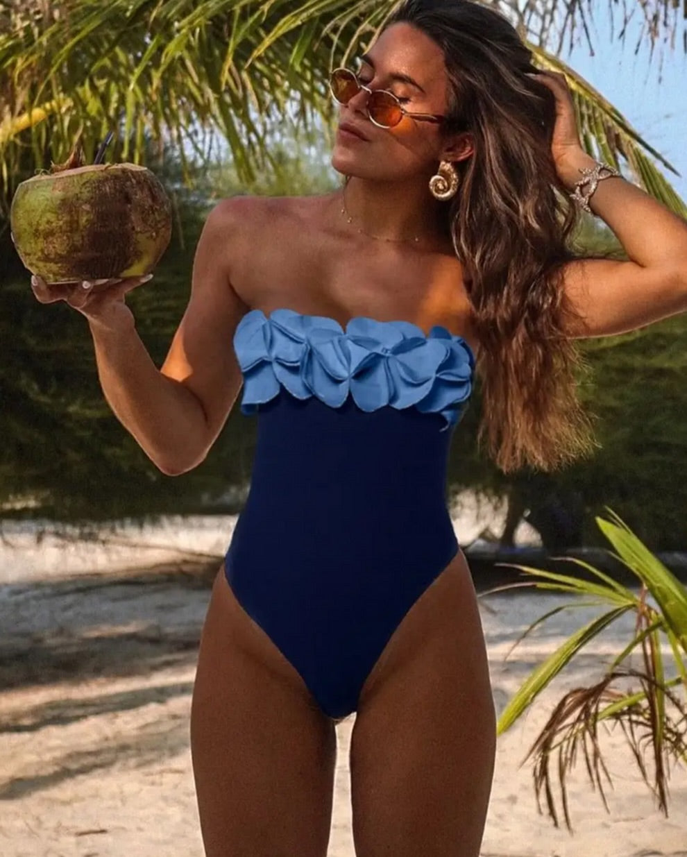 Floral Appliqué Monokini with Skirt Set