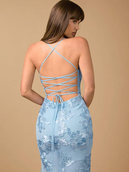 Émeline Floral Appliqué Corset Maxi Dress