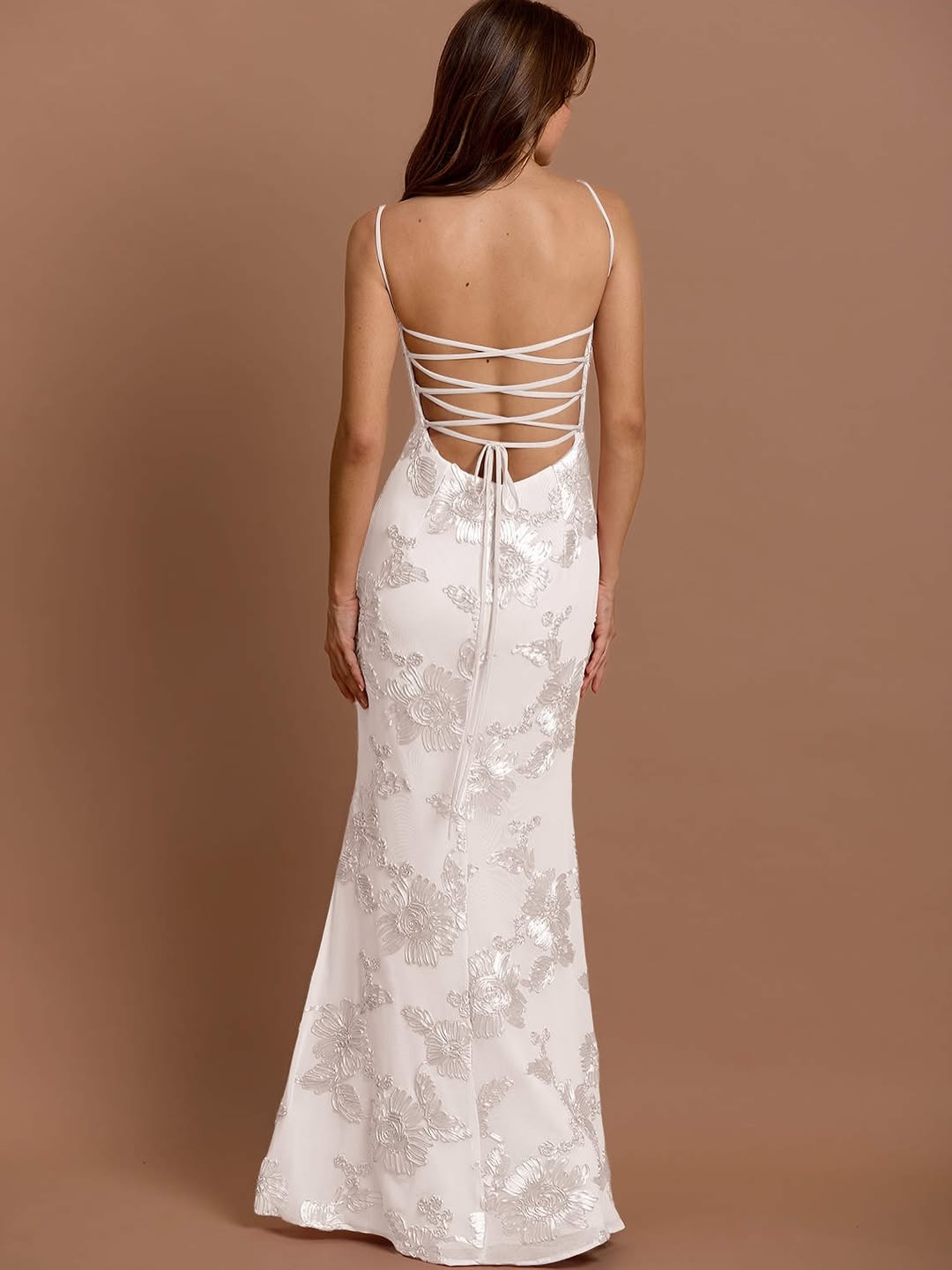 Émeline Floral Appliqué Corset Maxi Dress