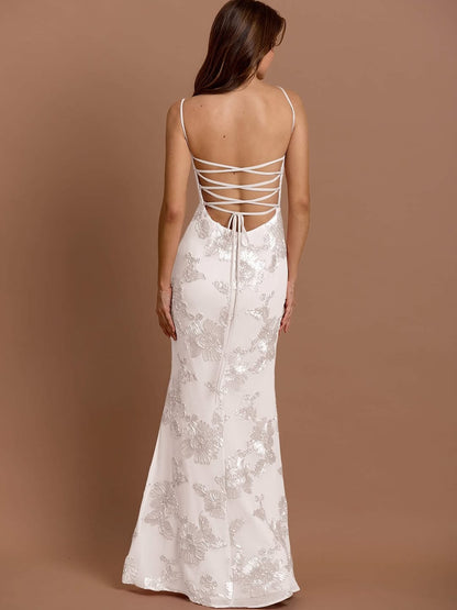 Émeline Floral Appliqué Corset Maxi Dress