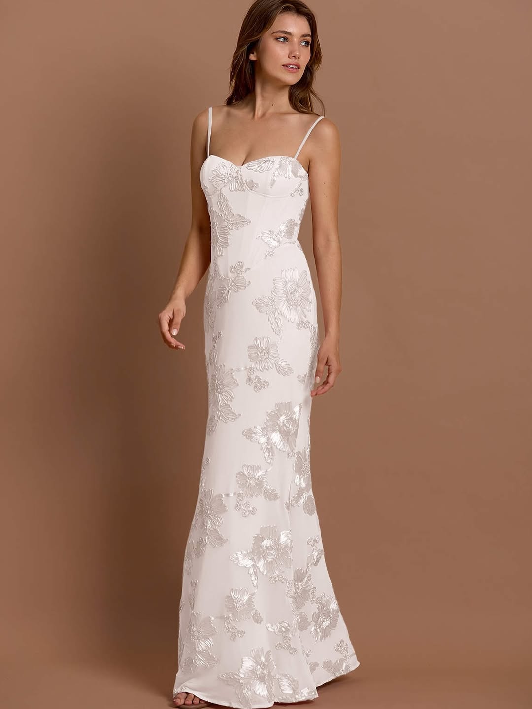 Émeline Floral Appliqué Corset Maxi Dress