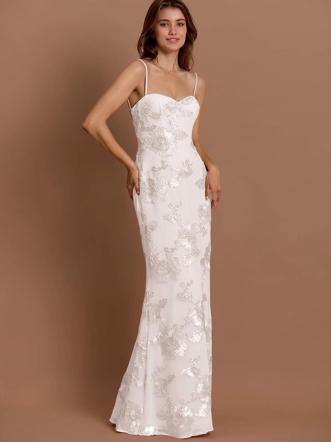 Émeline Floral Appliqué Corset Maxi Dress