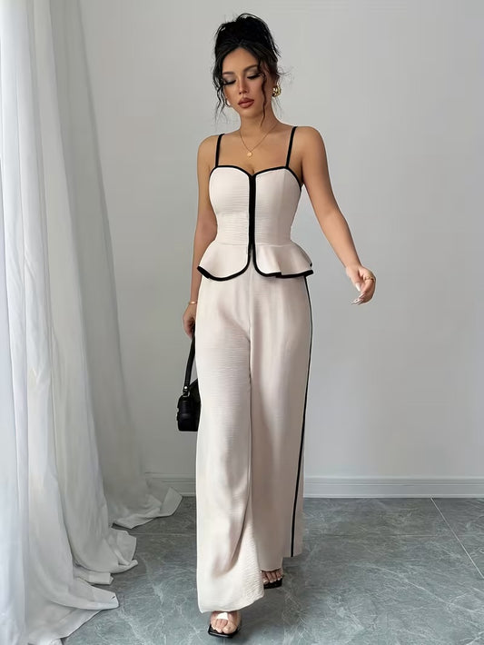Elegant Contrast Camisole And Long Pants Set