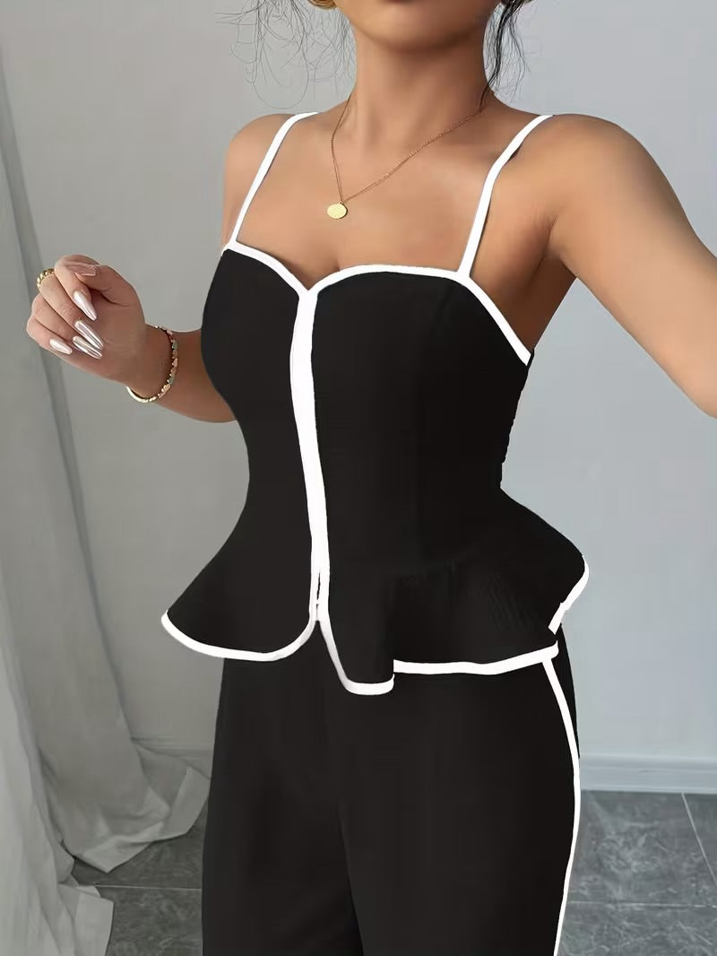 Elegant Contrast Camisole And Long Pants Set