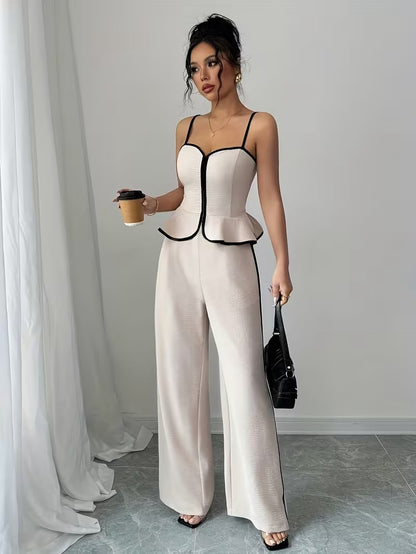 Elegant Contrast Camisole And Long Pants Set