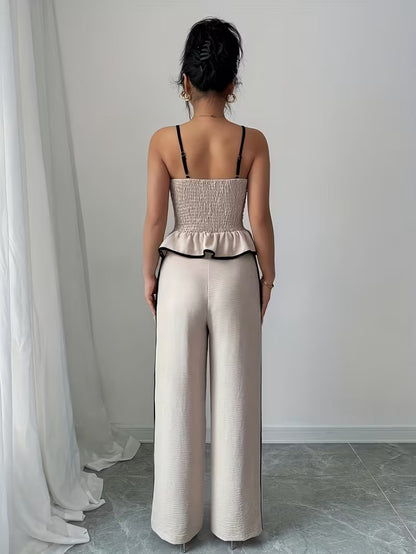 Elegant Contrast Camisole And Long Pants Set