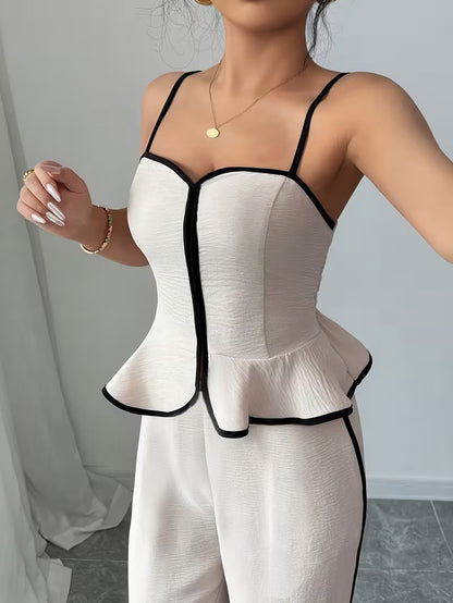 Elegant Contrast Camisole And Long Pants Set