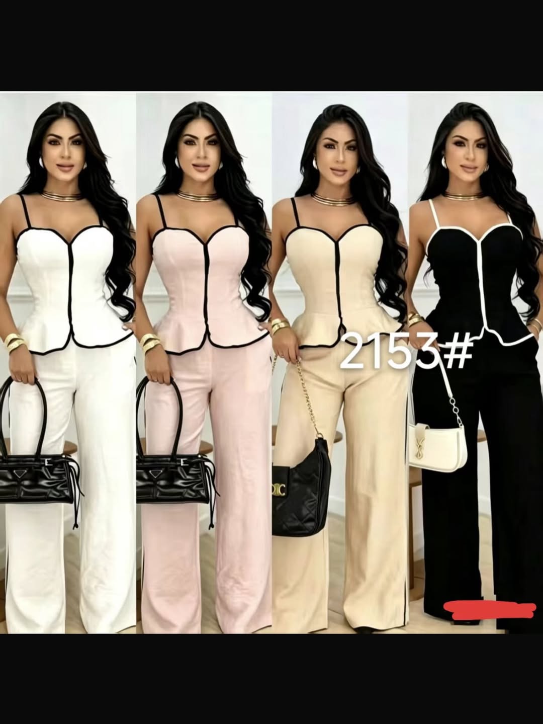 Elegant Contrast Camisole And Long Pants Set