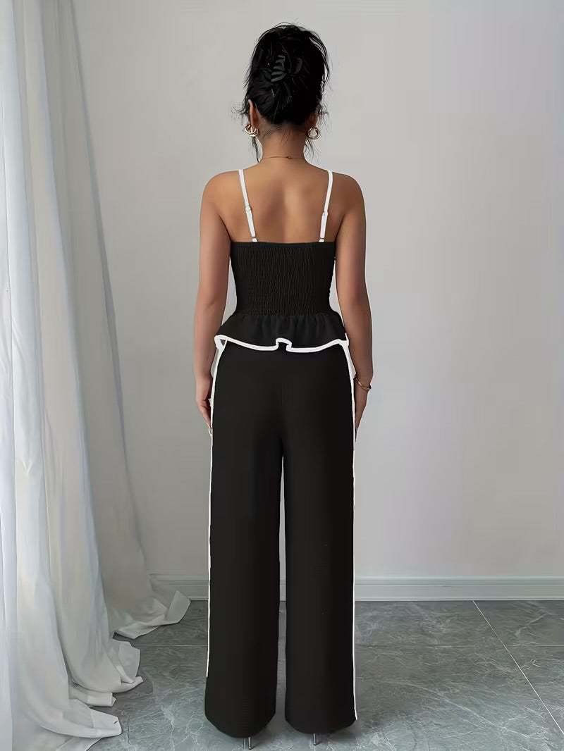 Elegant Contrast Camisole And Long Pants Set