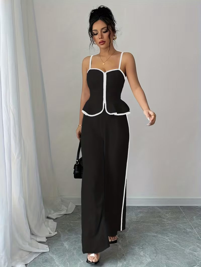 Elegant Contrast Camisole And Long Pants Set