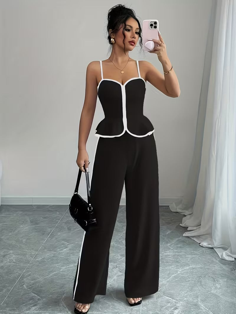 Elegant Contrast Camisole And Long Pants Set