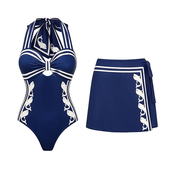 Riviera Wave Monokini with Wrap Skirt Set