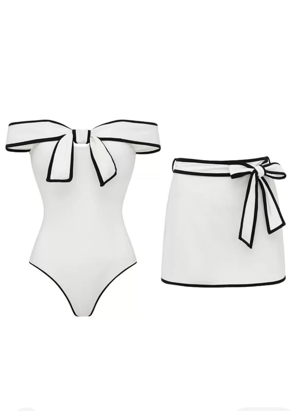 Contris Monokini Swimsuit with Bow and Pareo Skirt Set