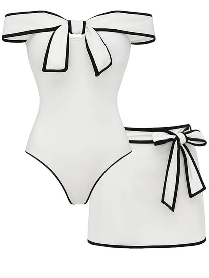 Contris Monokini Swimsuit with Bow and Pareo Skirt Set