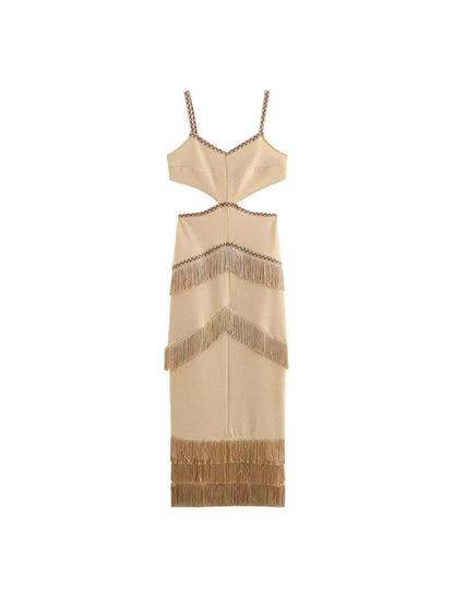 Spaghetti Strap Cutout Tassel Dress