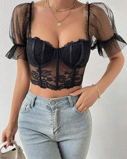 Transparent Lacy Deep Neck Corset