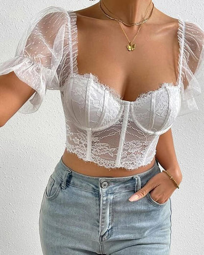 Transparent Lacy Deep Neck Corset