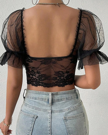 Transparent Lacy Deep Neck Corset