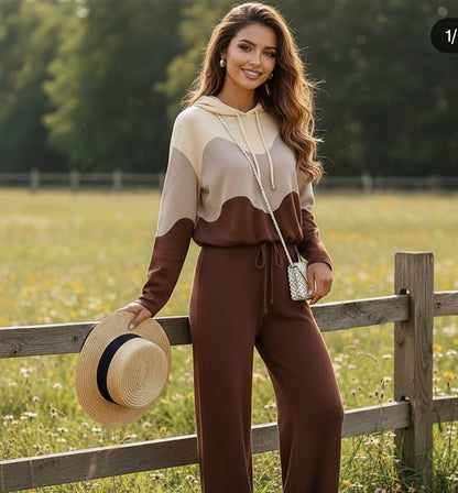 Wavy Knitted Hoodie Coord Set