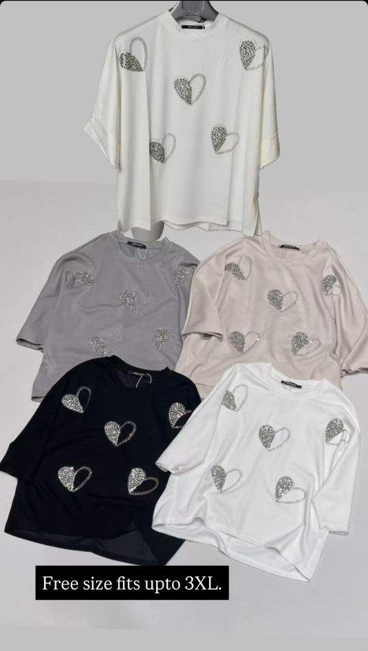 Studded Heart Tshirt Top
